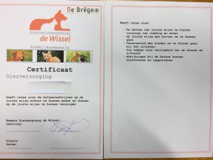 20160602 De Wissel certificaat dierverzorging
